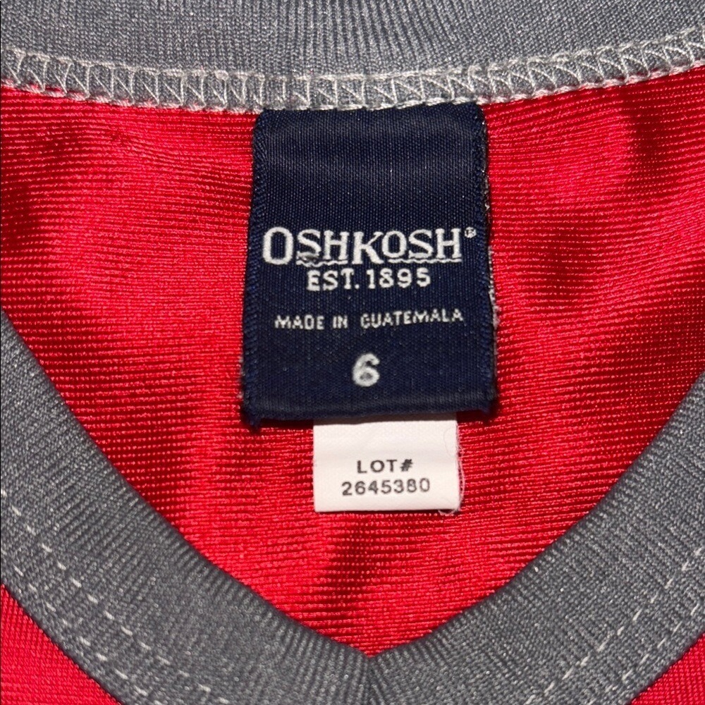 OshKosh Boys Red Grey Yellow Athletic Mesh Tank Top Jersey Size 6 2645380 - Picture 2 of 3